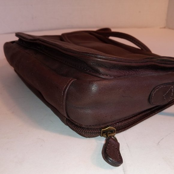 Rare 1980s FOSSIL Dark Coffee Brown Leather Compact Crossbody Organizer - Picture 11 of 12